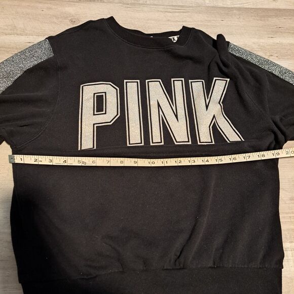 Victoria's Secret PINK Size XS Black Glittery Fleece Pullover - Picture 7 of 7